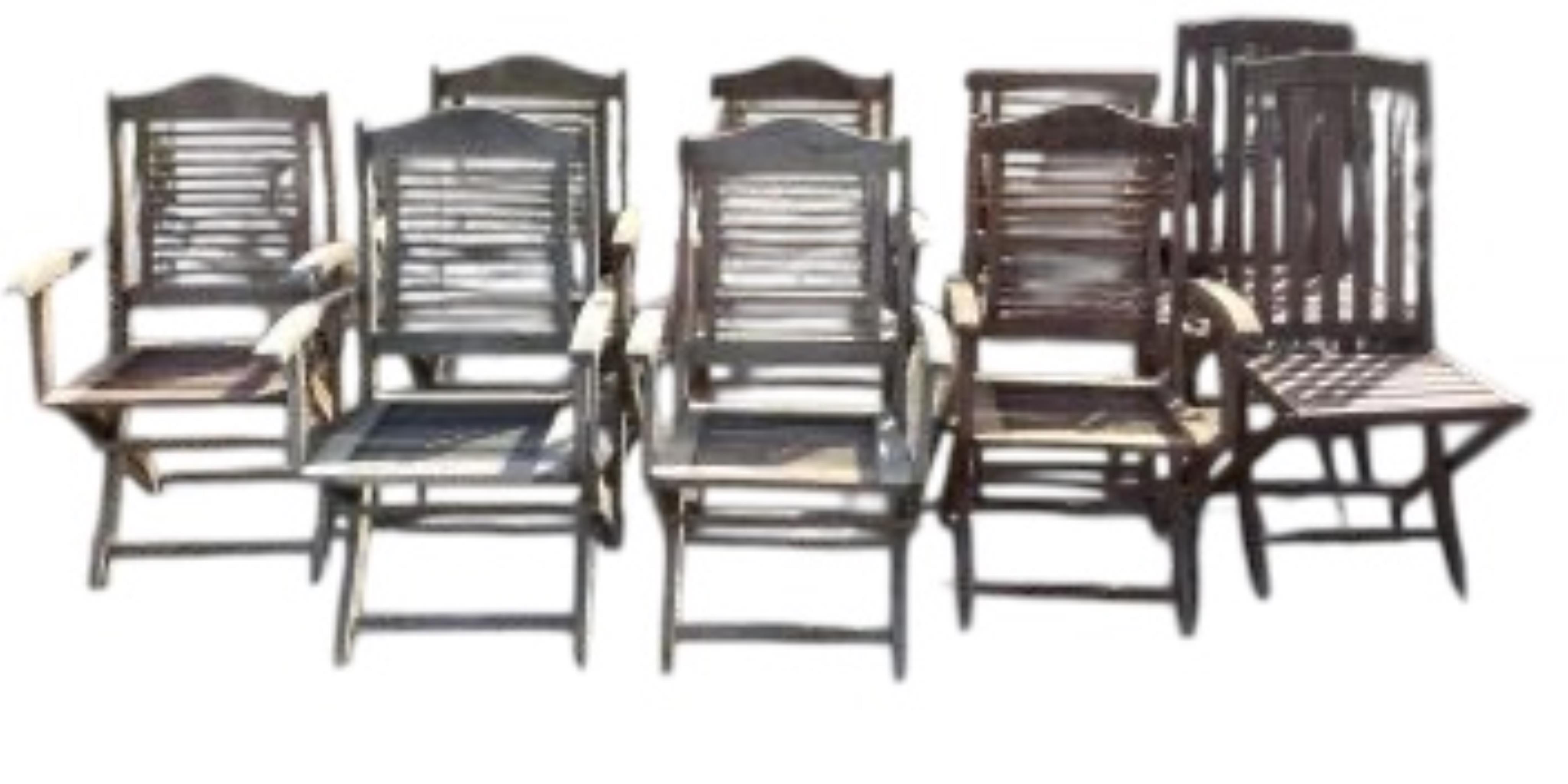 Six teak folding garden chairs by Firman and three others